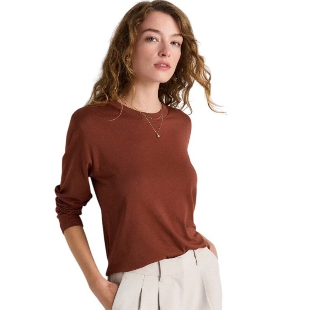 Quince Women's Cotton Modal Relaxed Long Sleeve Tee Redwood Brown Size XL EUC